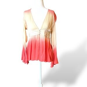 Dip-Dyed Flare Sleeve Top Rayon fairy Y2K babydoll ladies top blouse Medium